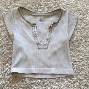White/ grey Ribbed Short Sleeve Top